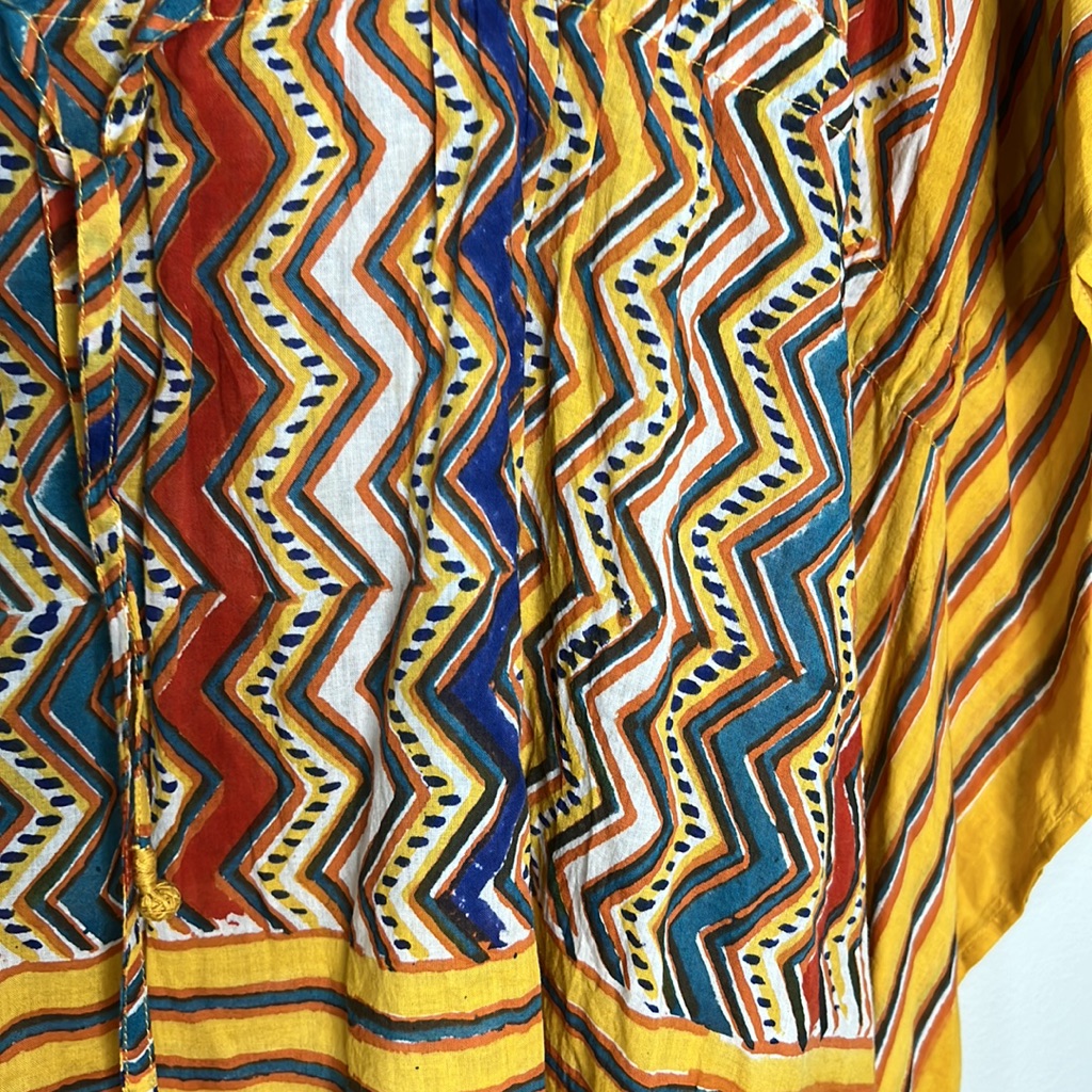 Pax Philomena Nizhoni Yellow Multi Color Zig Zag Print Kaftan Dress With Tassels — image 7 of 8